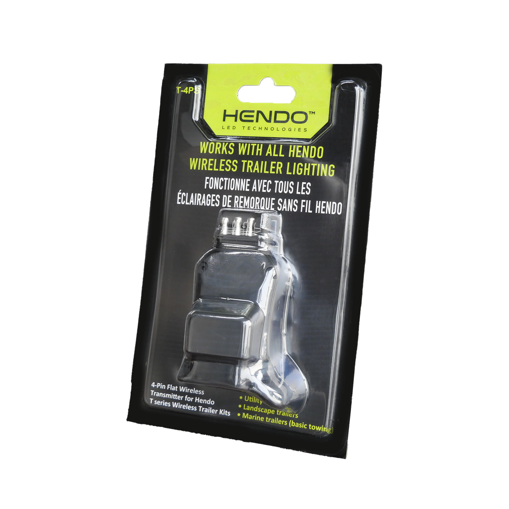HENDO T4PS Wireless Trailer Light Transmitter – 4-Pin Flat Plug Adapter for Wireless Trailer Light Kits, Plug-and-Play Tow Signal Transmitter