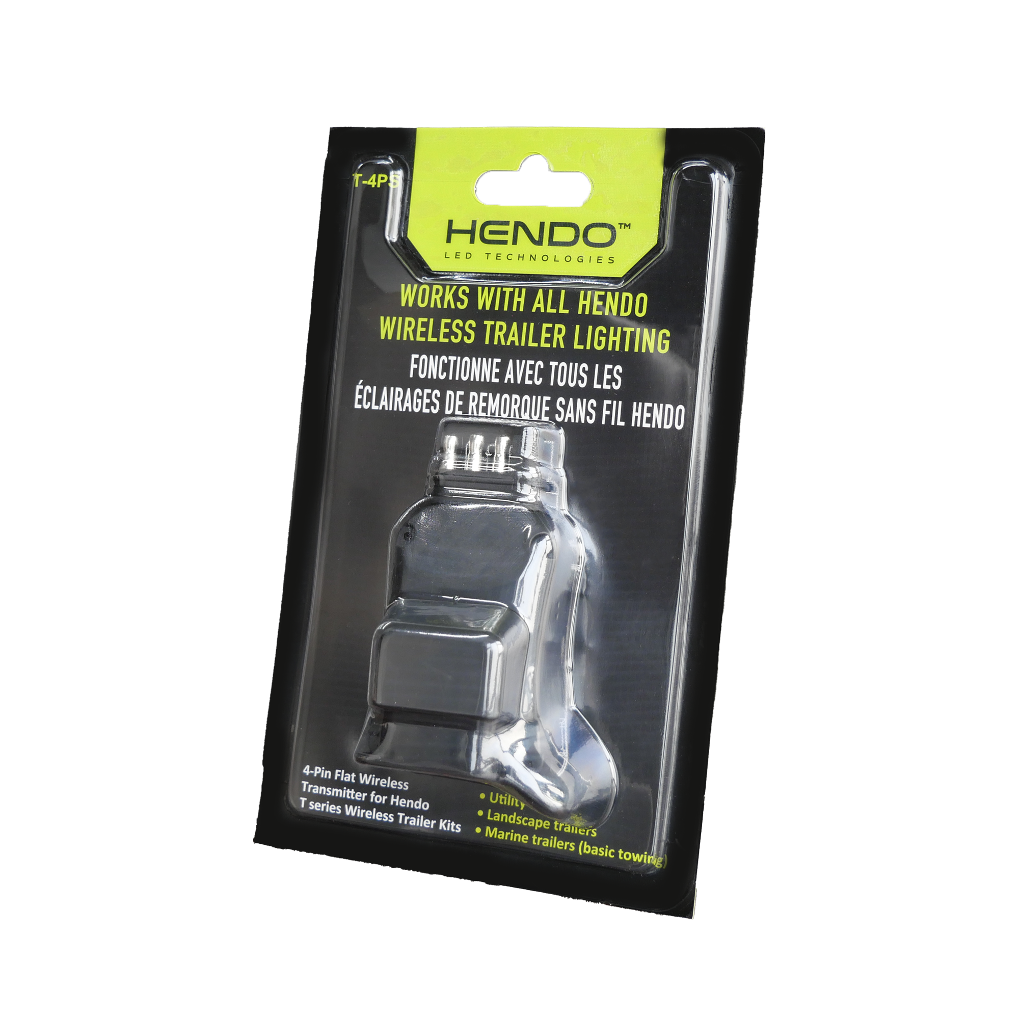 HENDO T4PS Wireless Trailer Light Transmitter – 4-Pin Flat Plug Adapter for Wireless Trailer Light Kits, Plug-and-Play Tow Signal Transmitter