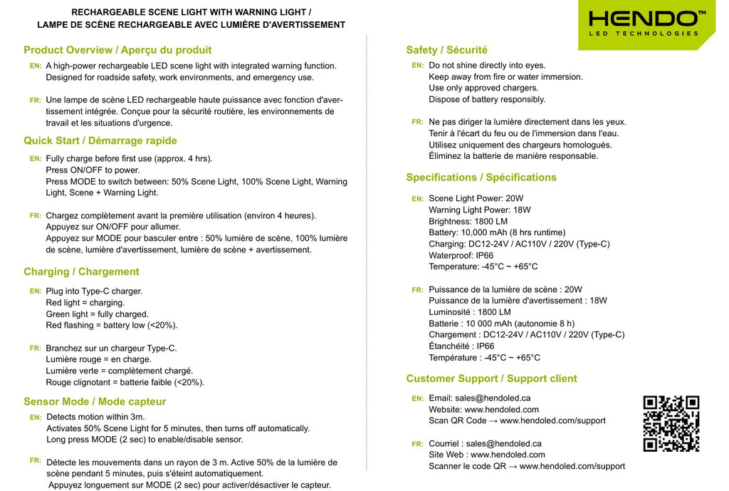 Black Wireless Work Light with Warning System and Motion Sensor